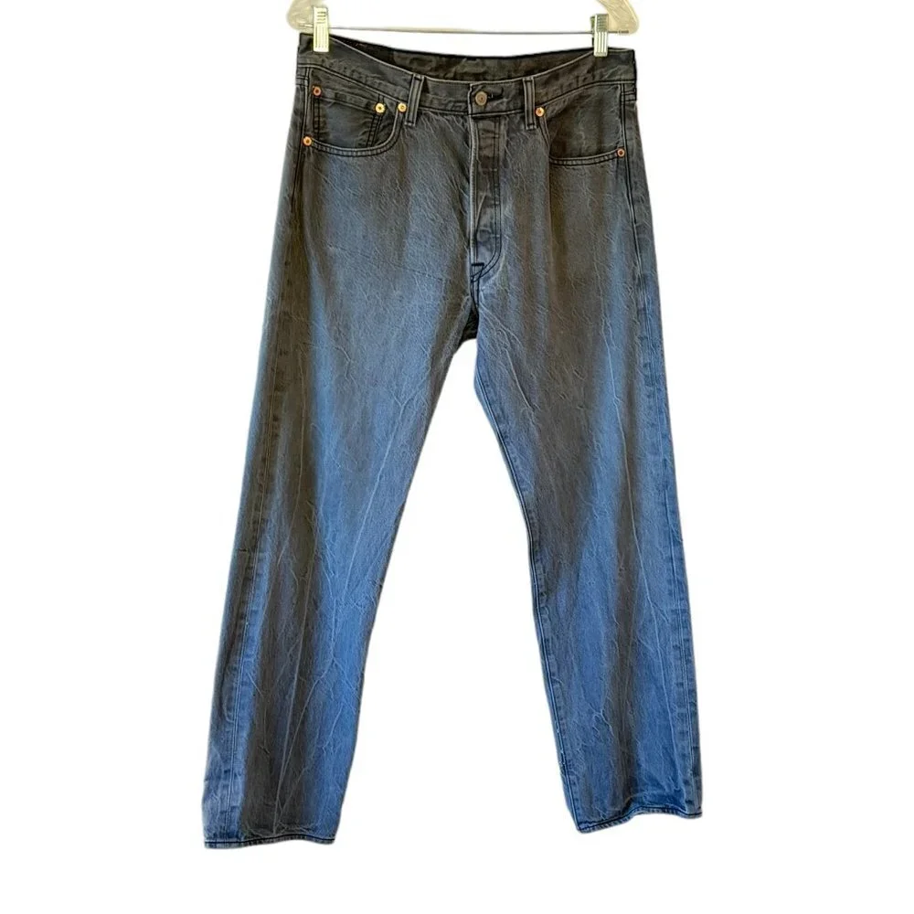 Levi’s 501 Button Fly Grey Denim Jeans Straight Leg   34 x 32